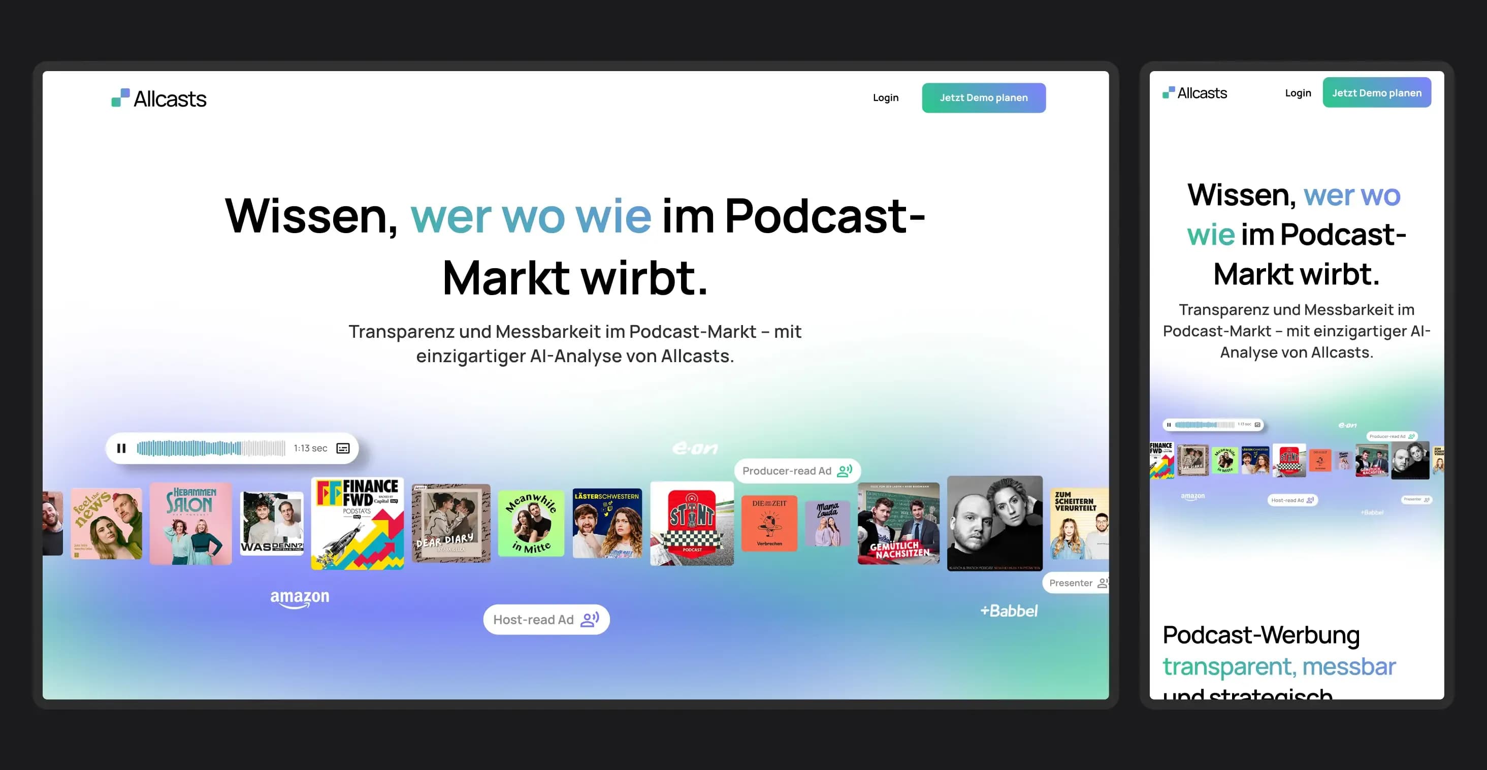 Allcasts – Startseite (Desktop-Ansicht)