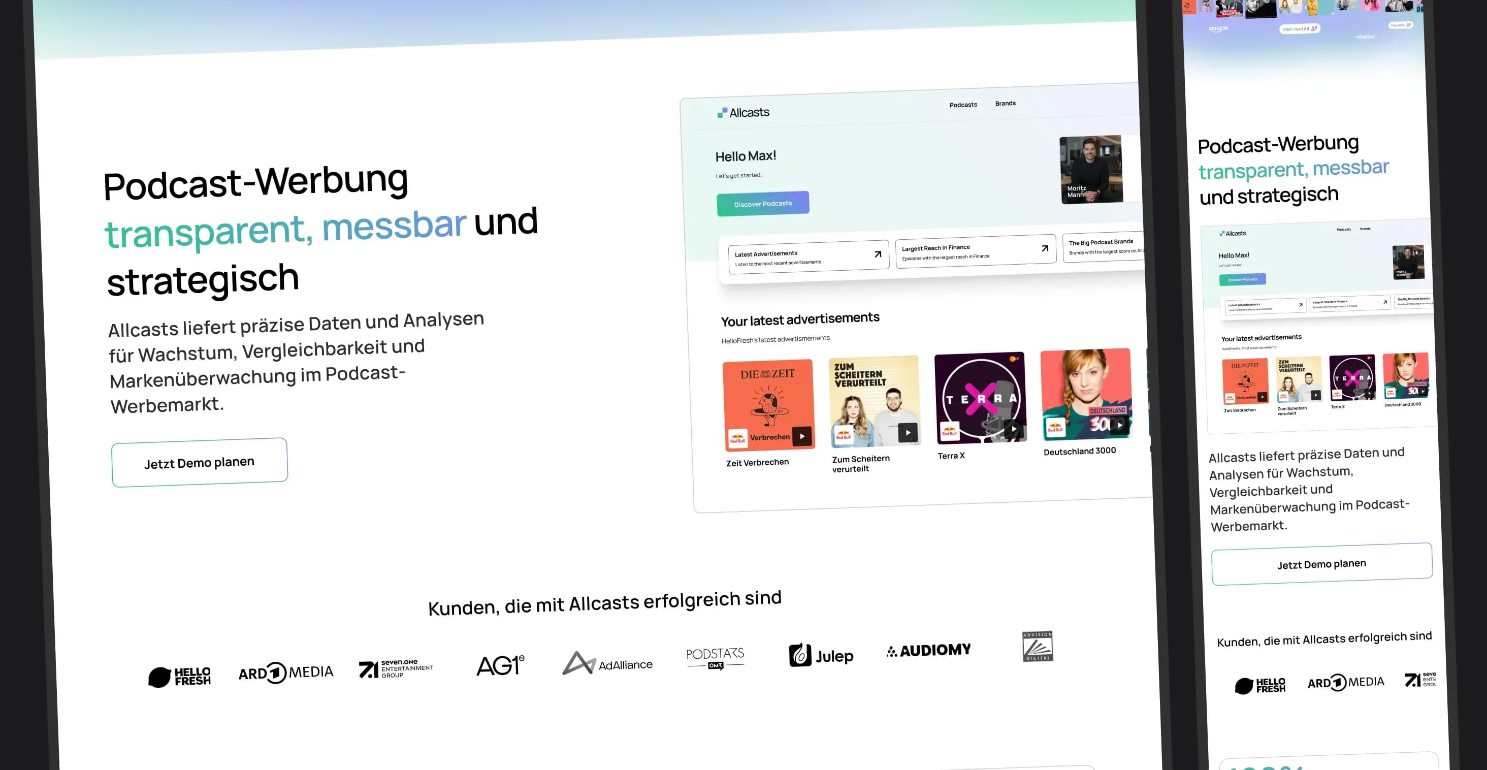 Allcasts – strategisch messbare Ergebnisse (Desktop-Ansicht)