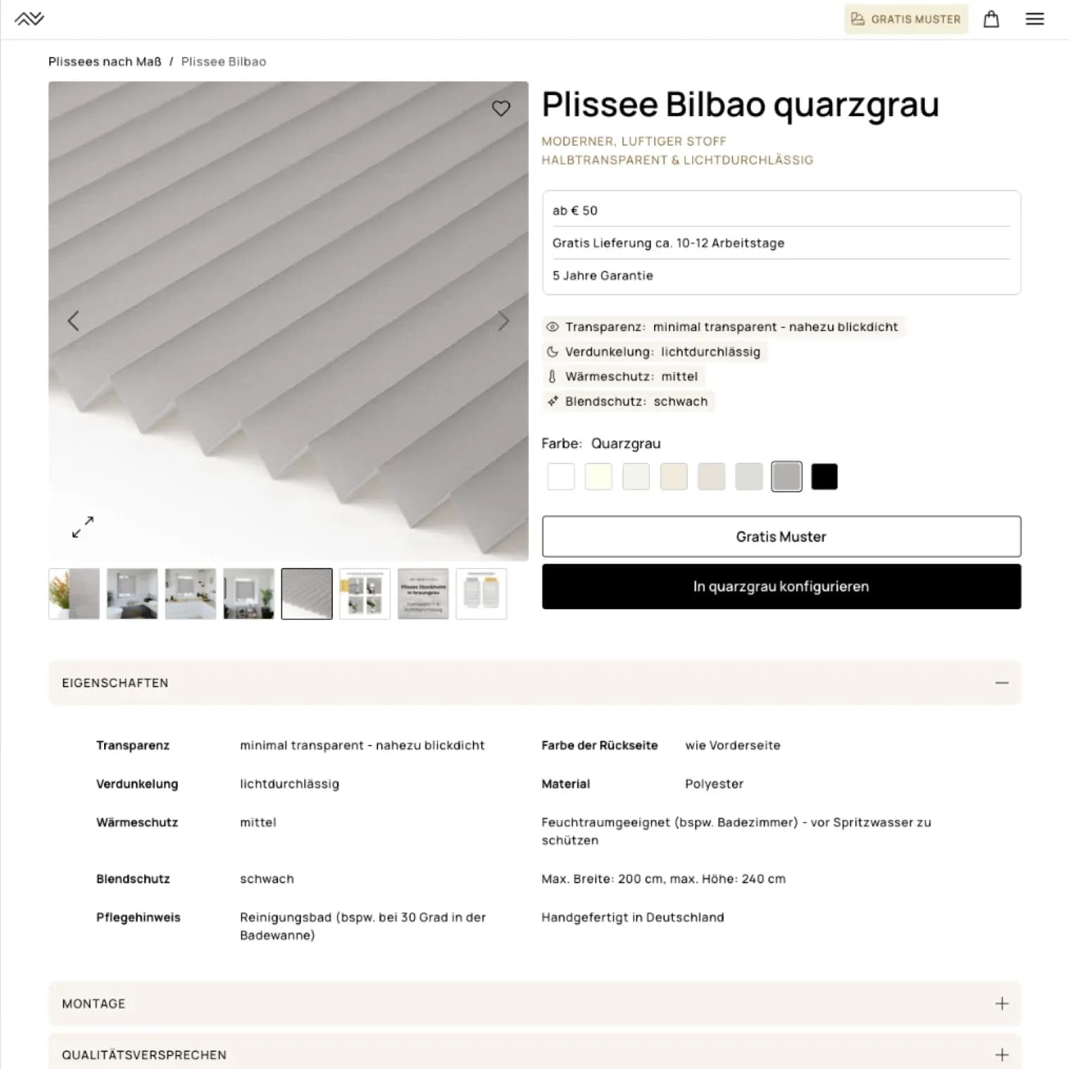 Newshades – Produktdetailseite im Onlineshop